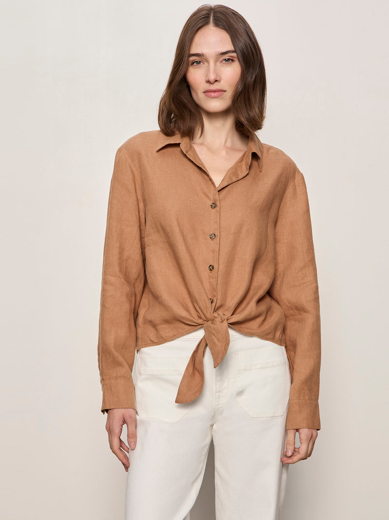 More Love Linen Tie Top Toasted Coconut alt 3