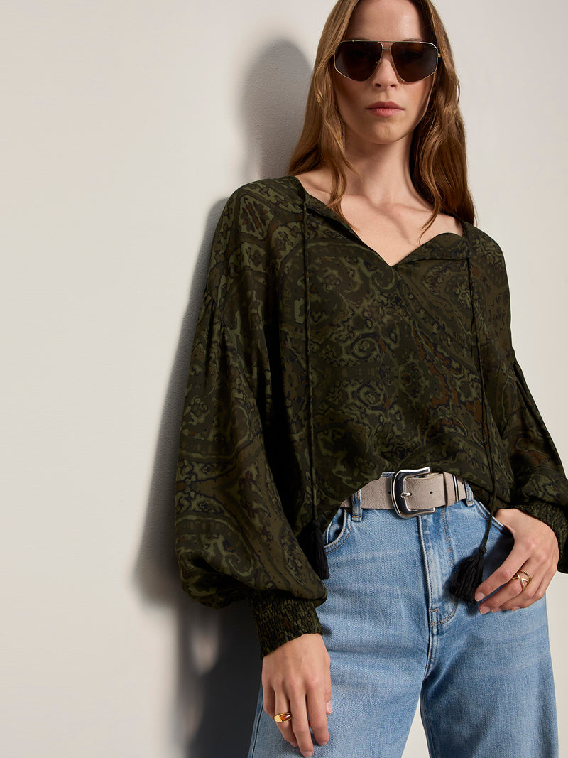 The Moment Volume Blouse Midnight Moss