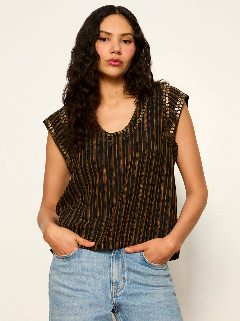 Outsider Embellished Shell Top Dark Cumin/Black Stripe