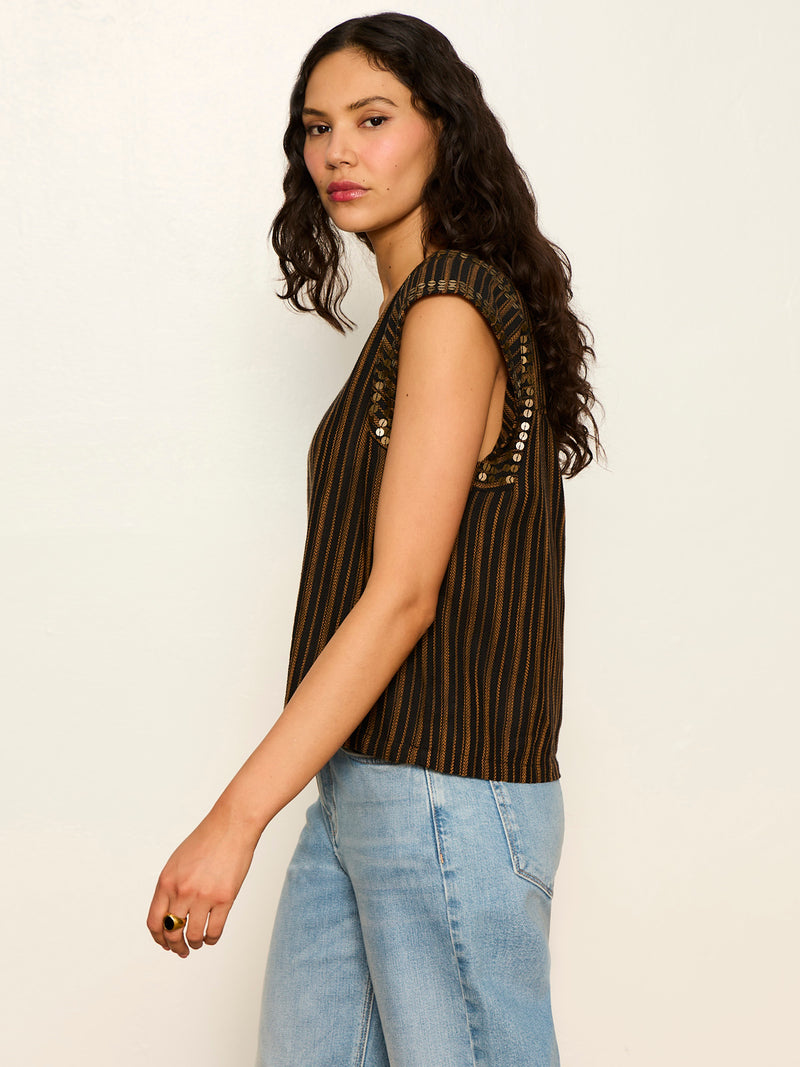 Outsider Embellished Shell Top Dark Cumin/Black Stripe alt 3