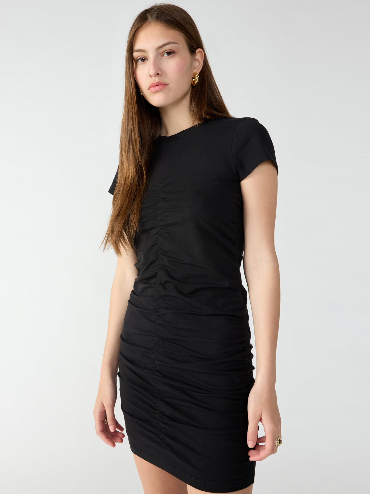 Ruched T-Shirt Dress Black