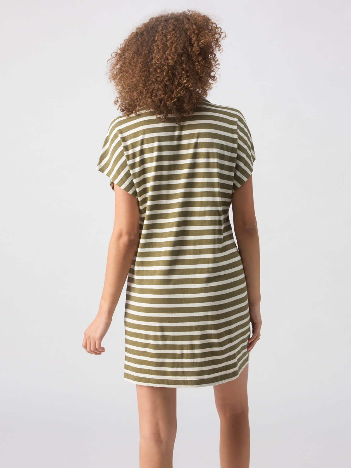 Johnny Collar T-Shirt Dress Light Ecru Olive Stripe