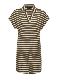 Johnny Collar T-Shirt Dress Light Ecru Olive Stripe