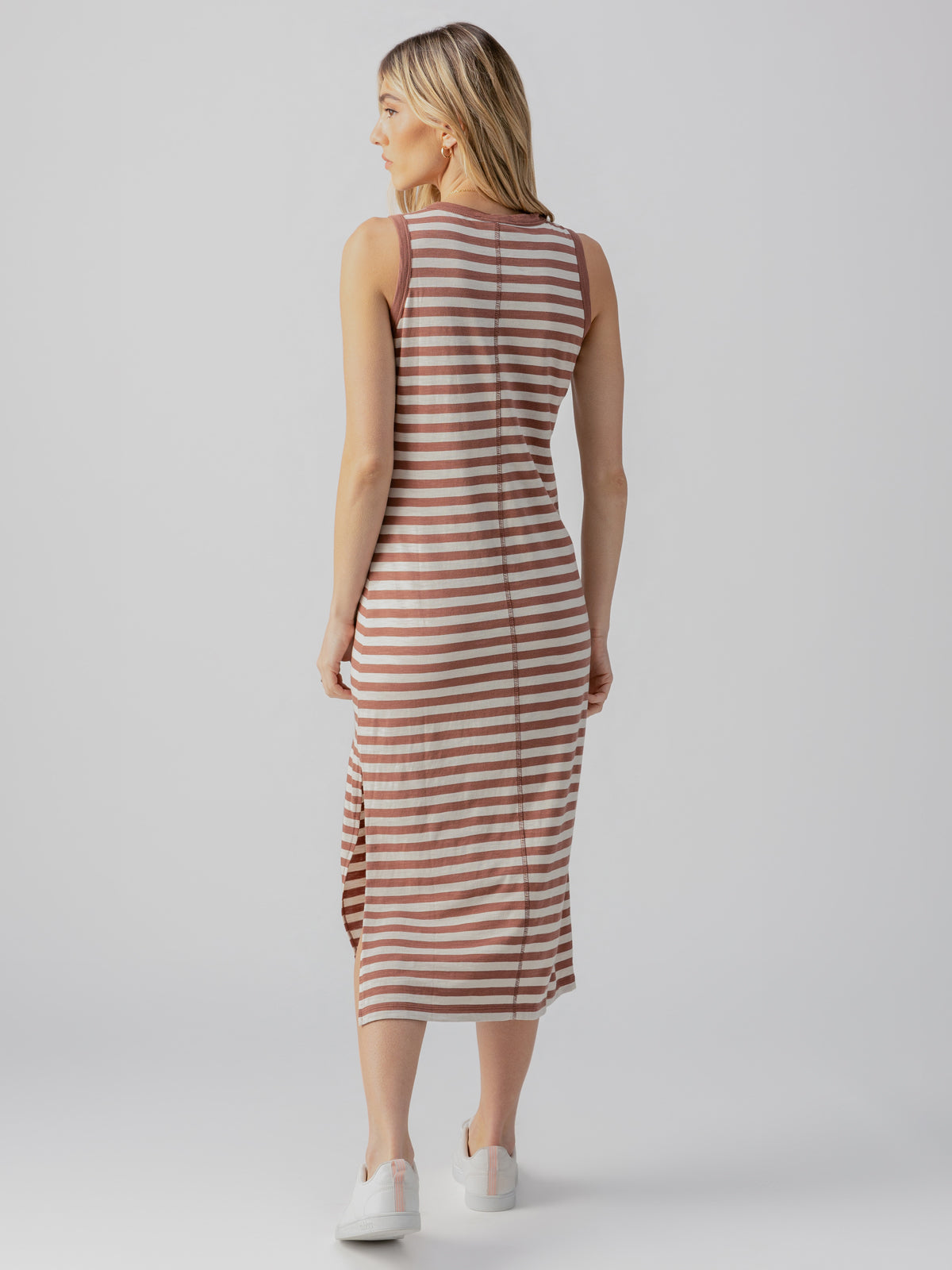 Contrast Trim Maxi Dress Washed Clay/Birch Stripe