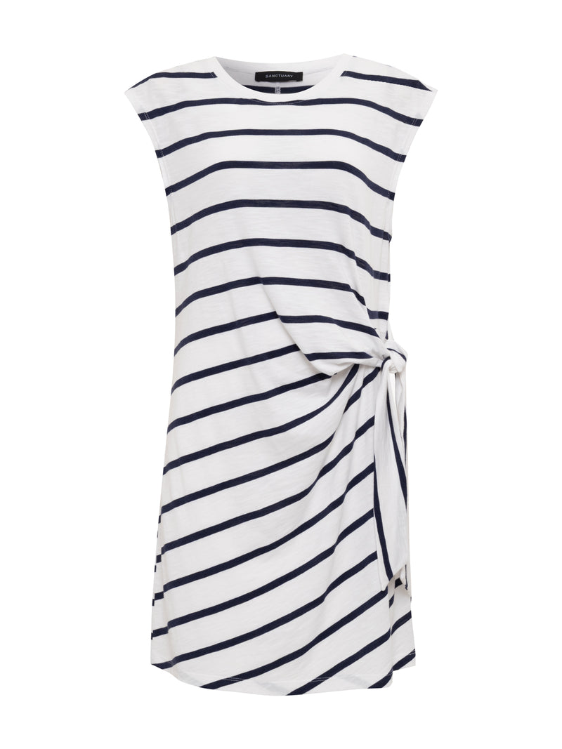 Side Tie T-Shirt Dress White/Navy Stripe alt 5