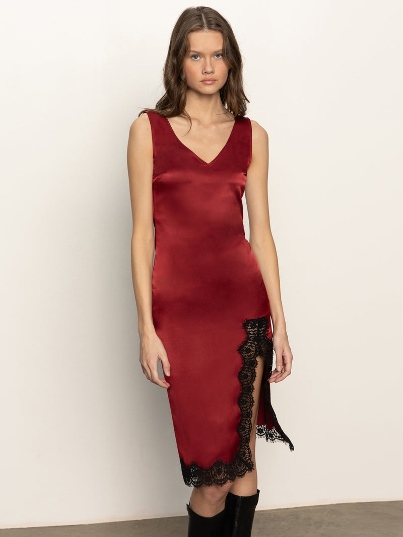 Revenge Midi Satin Dress Crimson alt 2
