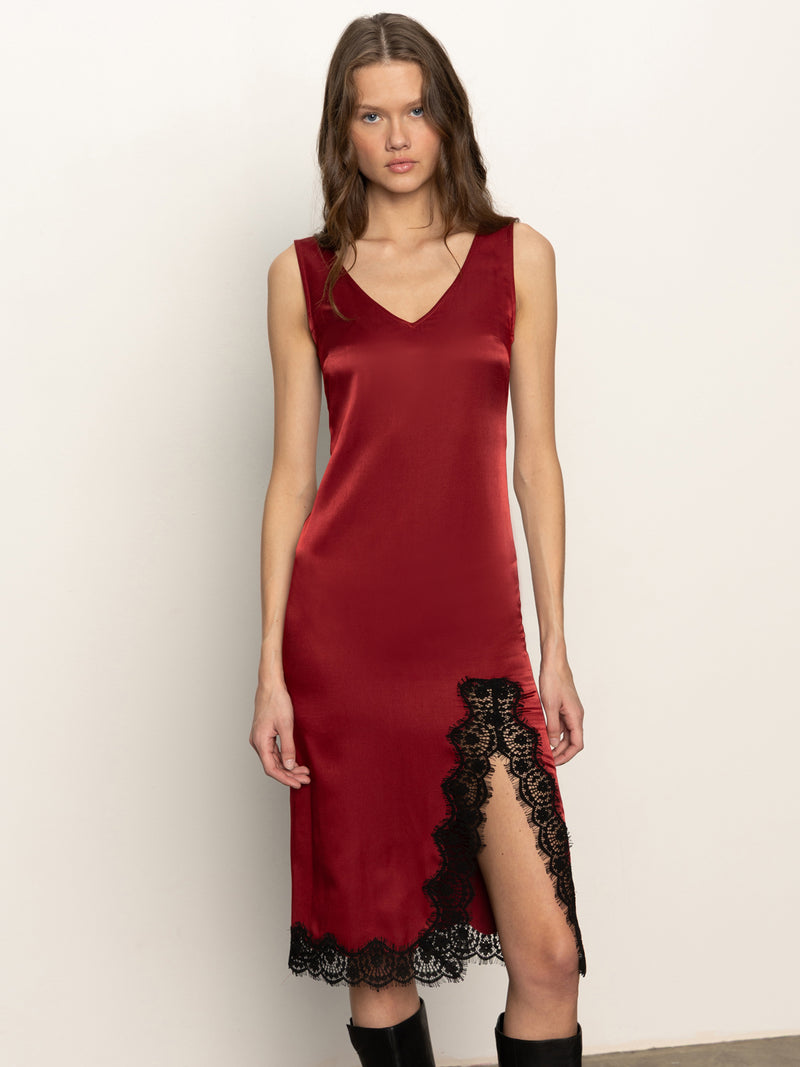 Revenge Midi Satin Dress Crimson alt 1
