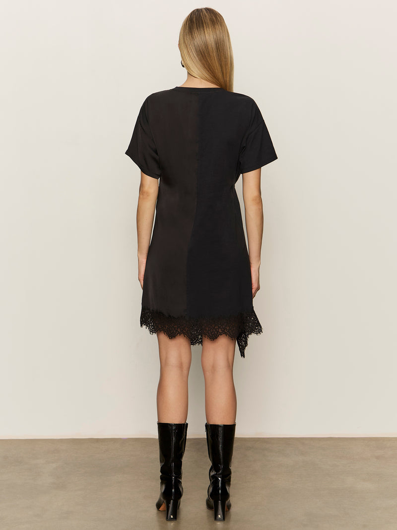 Satin Mix Tshirt Dress Black alt 2