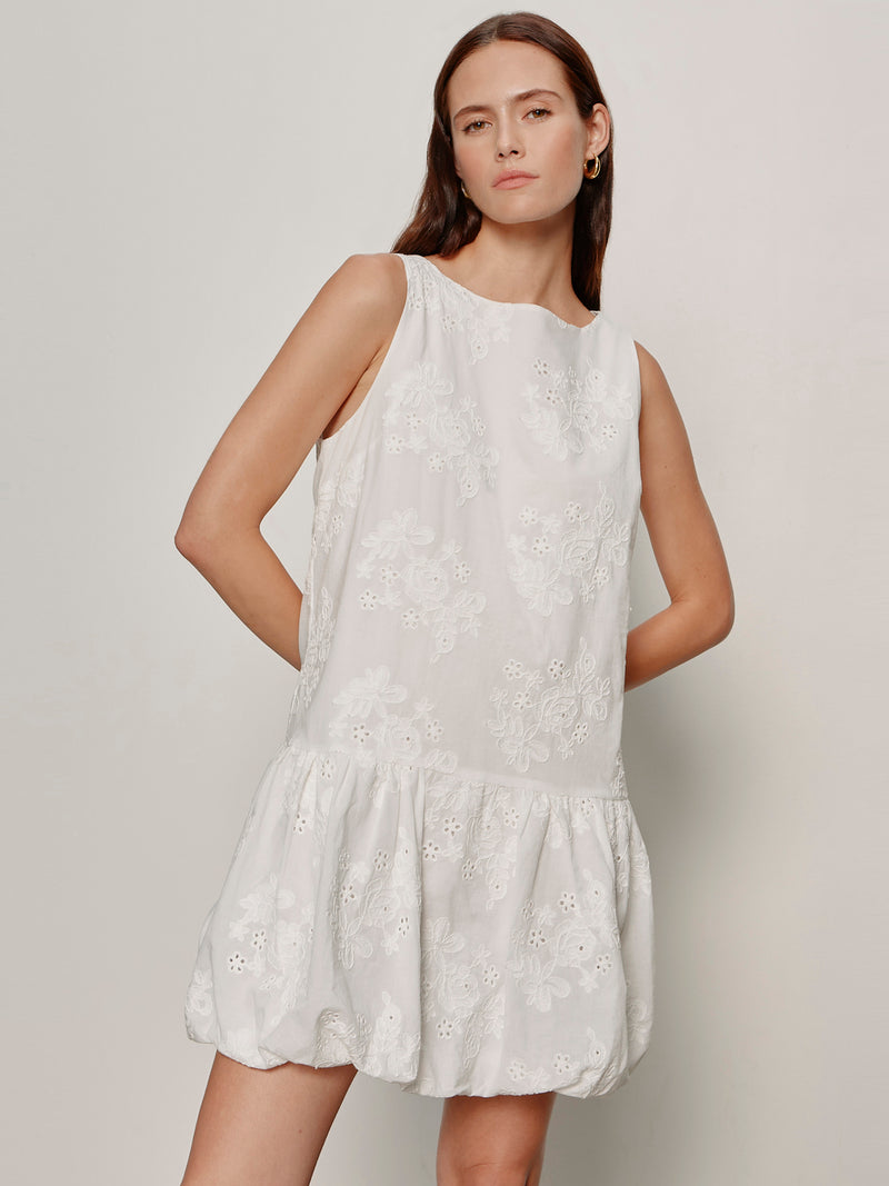 Garden Eyelet Bubble Dress White