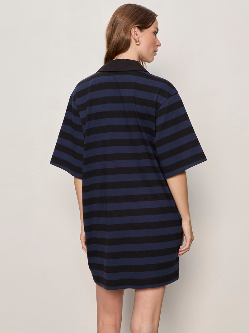 Boyfriend Collar Knit Dress Black And Navy Blazer Stripe alt 1