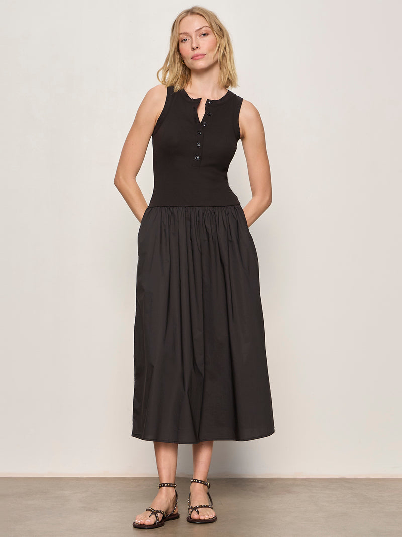 Breakaway Mix Media Midi Dress Black