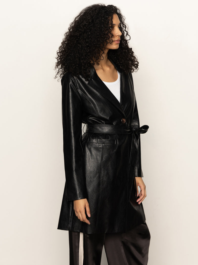 Vegan Leather Coat Black alt 4