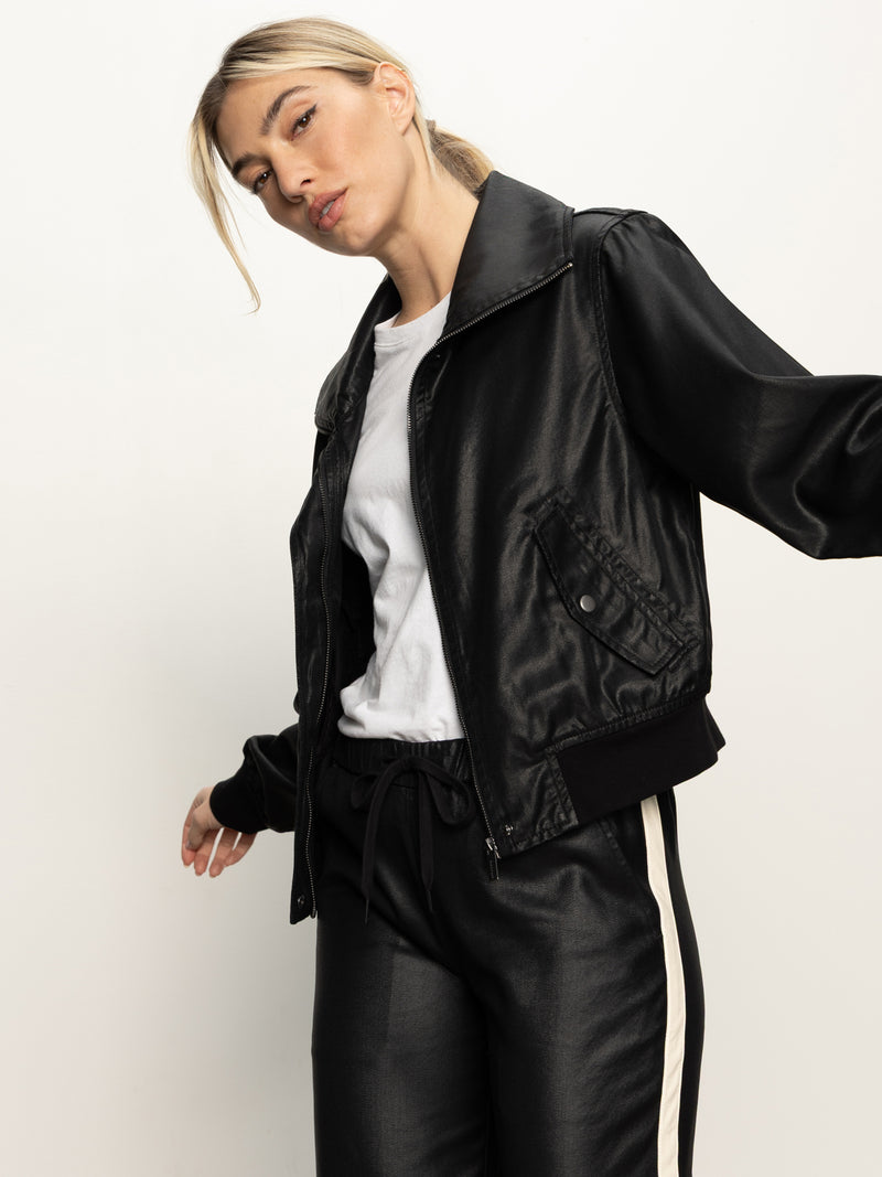 Coated Twill Bomber Jacket Black alt 2