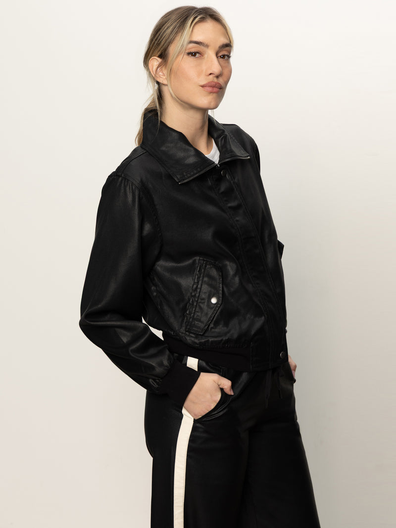Coated Twill Bomber Jacket Black