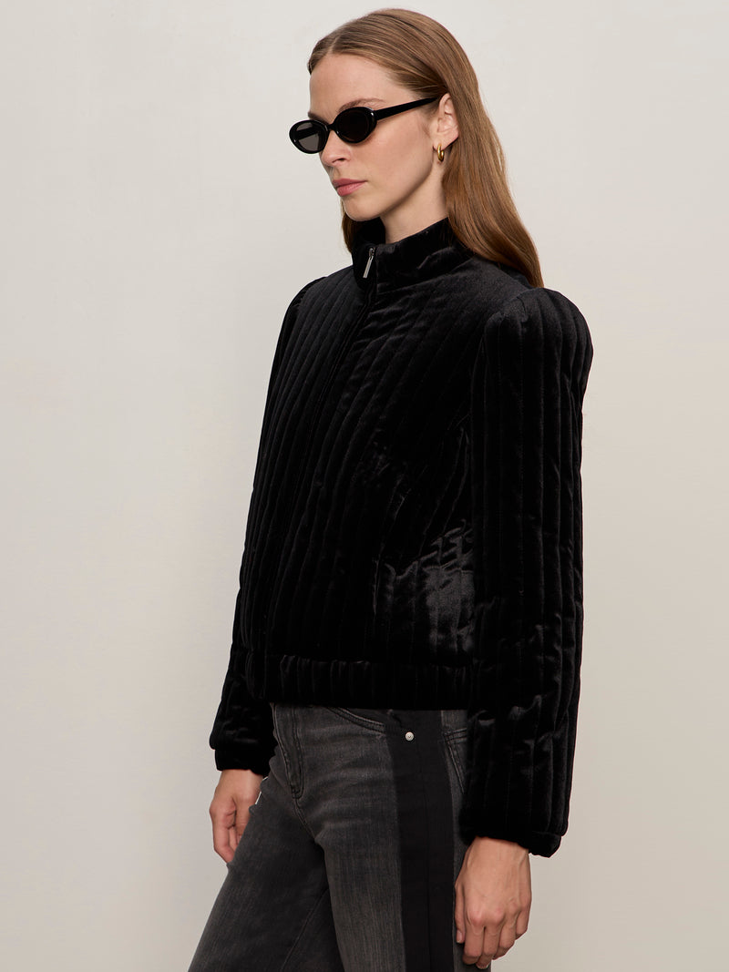 Quilted Velvet Jacket Black alt 3