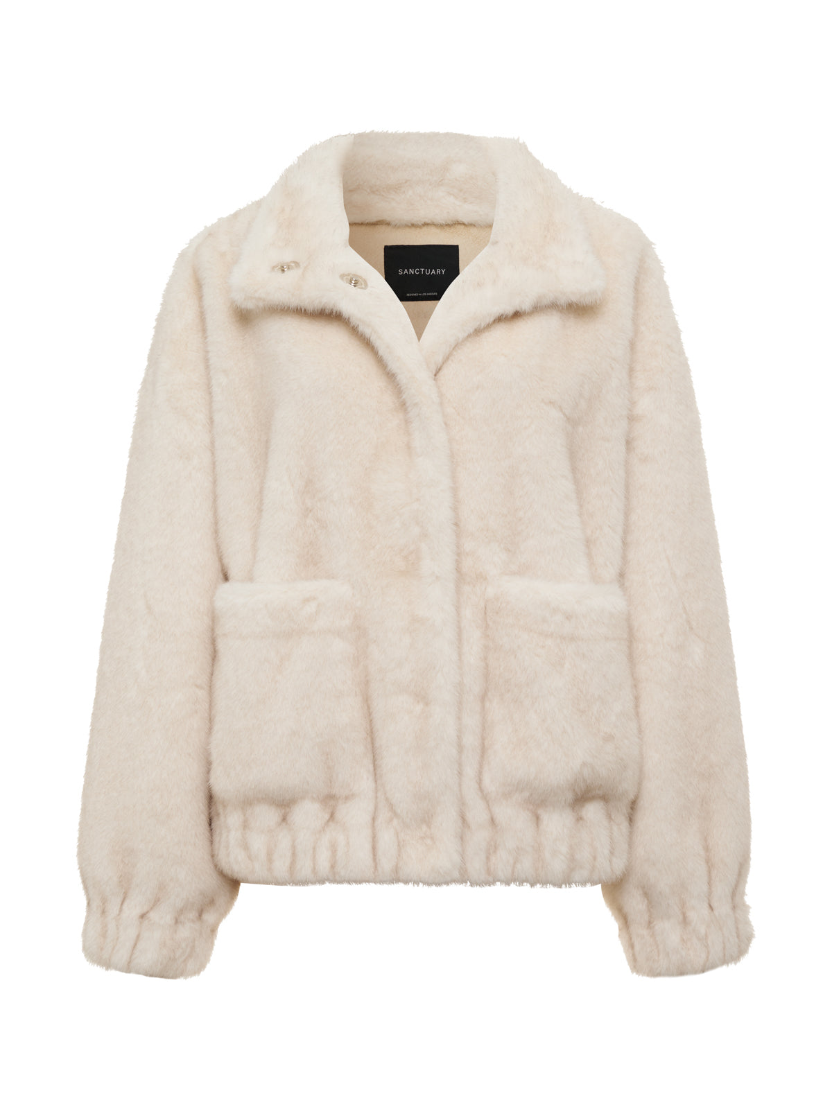 Cream-colored fur jacket on a white background