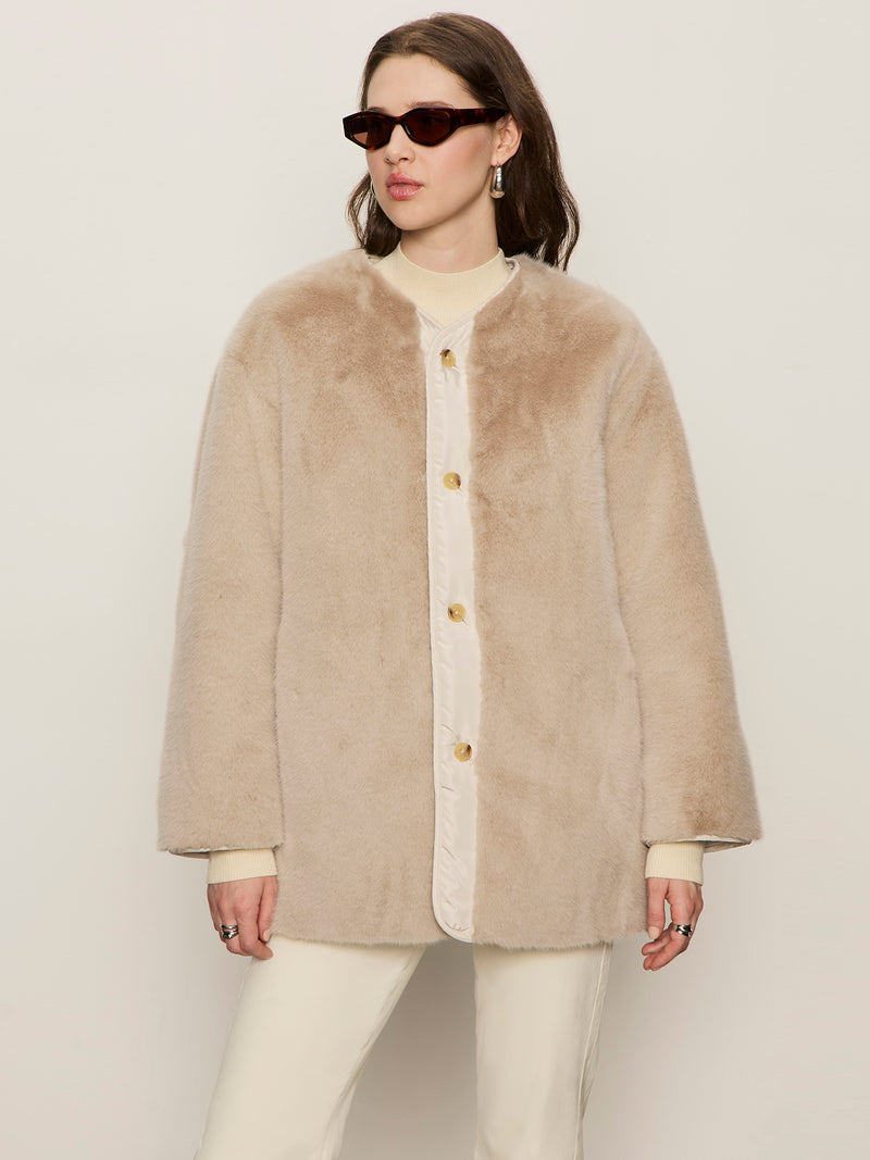 Reversible Fur Liner Jacket Almond Cream alt 1