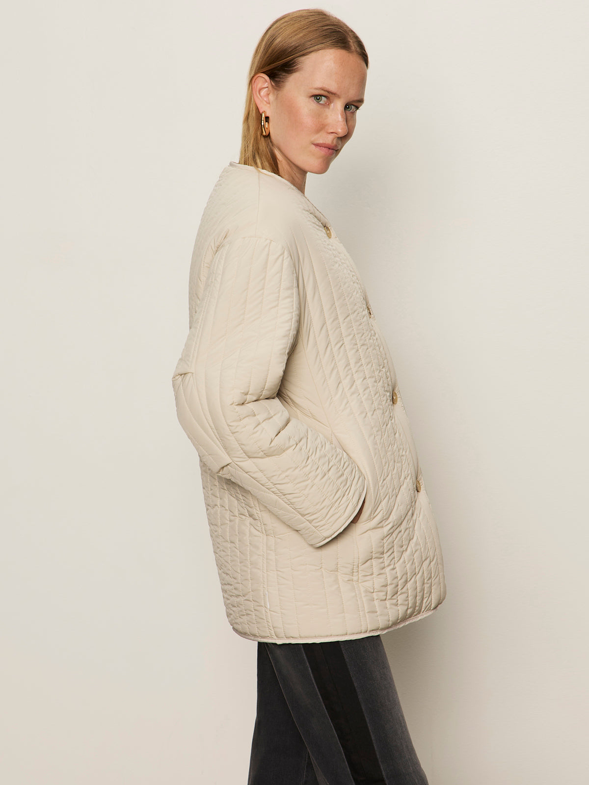 Reversible Fur Liner Jacket Almond Cream