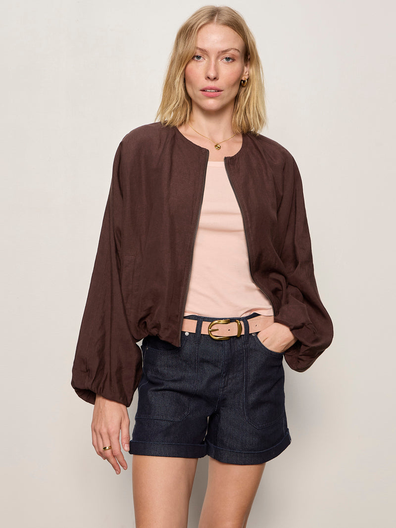 Linen Bubble Jacket Rich Soil alt 1