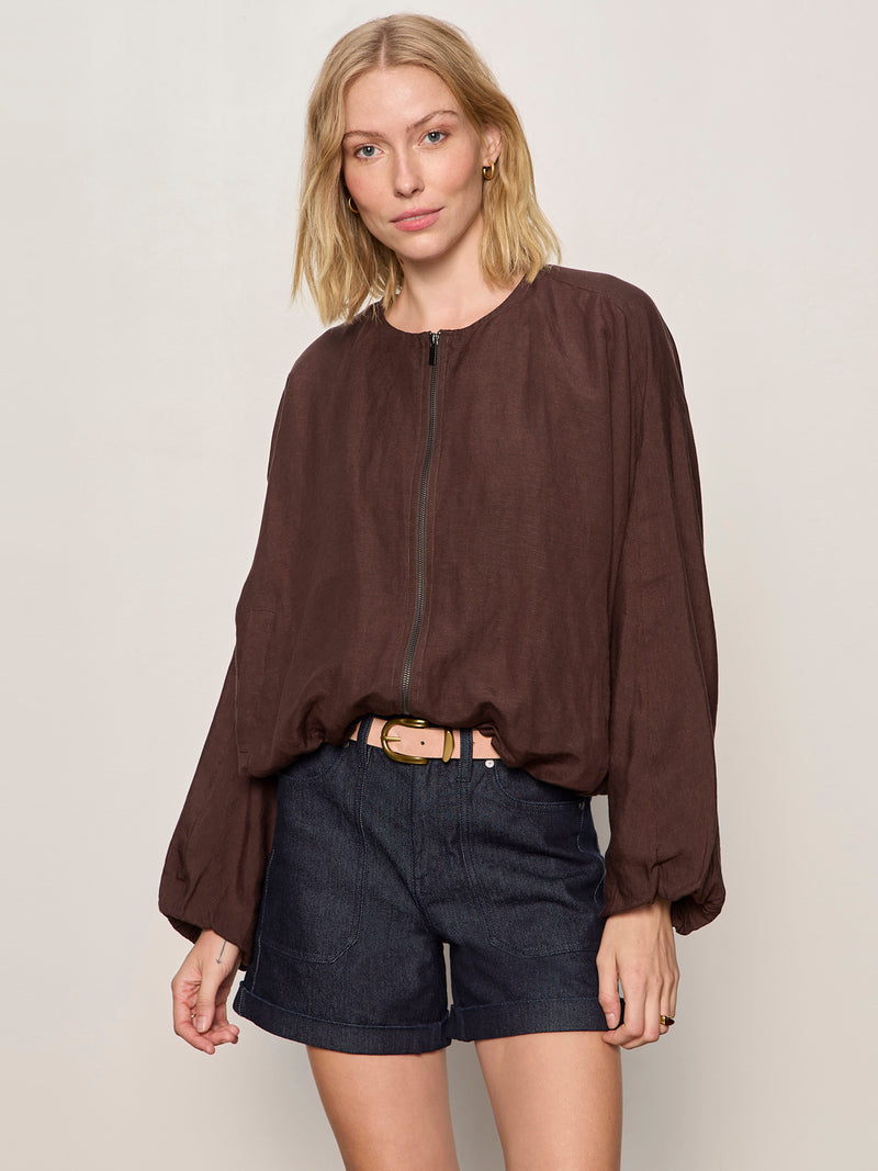 Linen Bubble Jacket Rich Soil alt 3