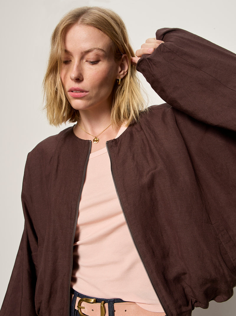 Linen Bubble Jacket Rich Soil alt 5