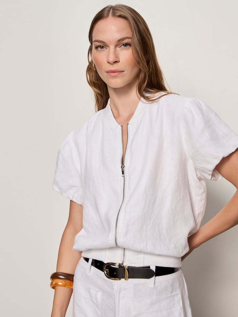 Everly Linen Bomber White
