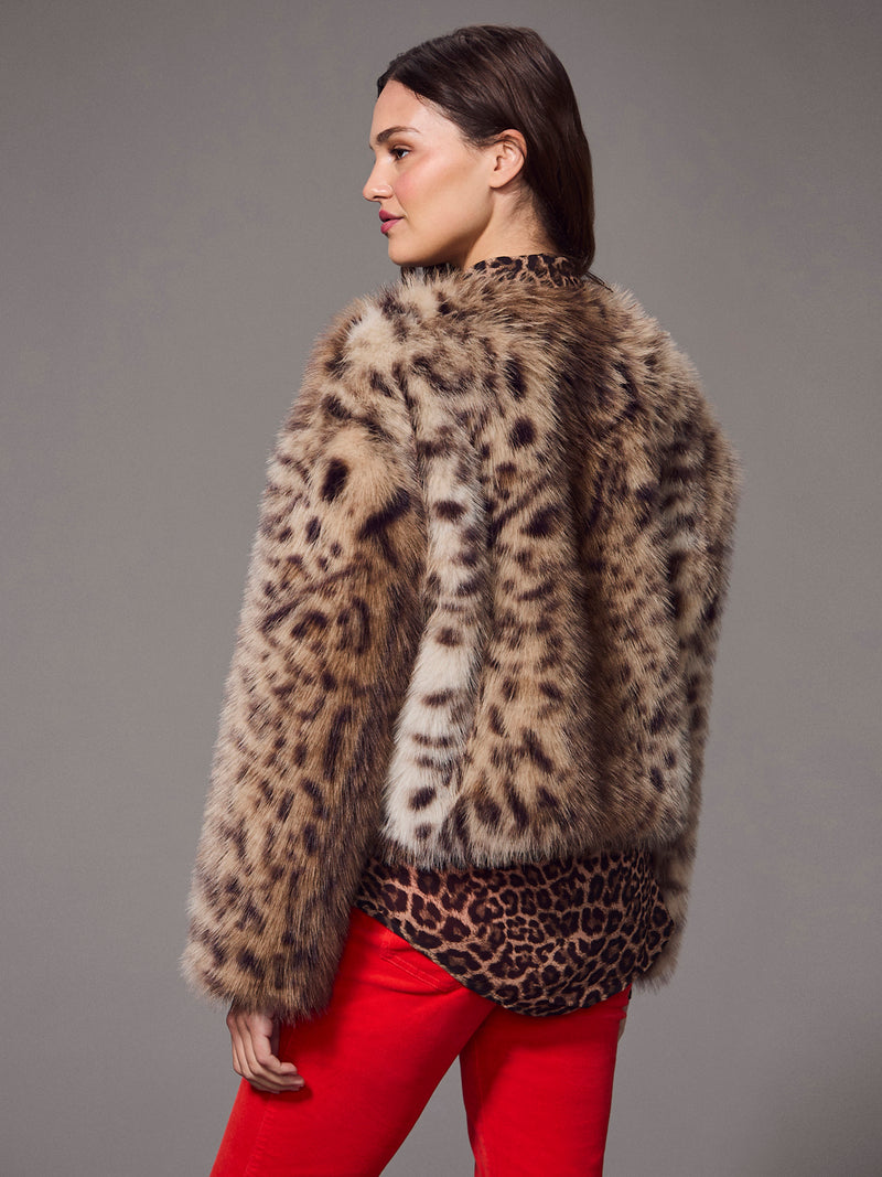 Collarless Everest Fur Jacket Cheetah alt 2