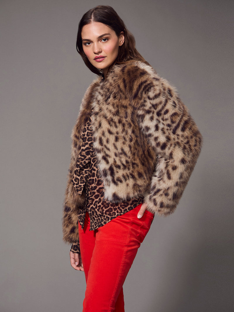 Collarless Everest Fur Jacket Cheetah alt 1