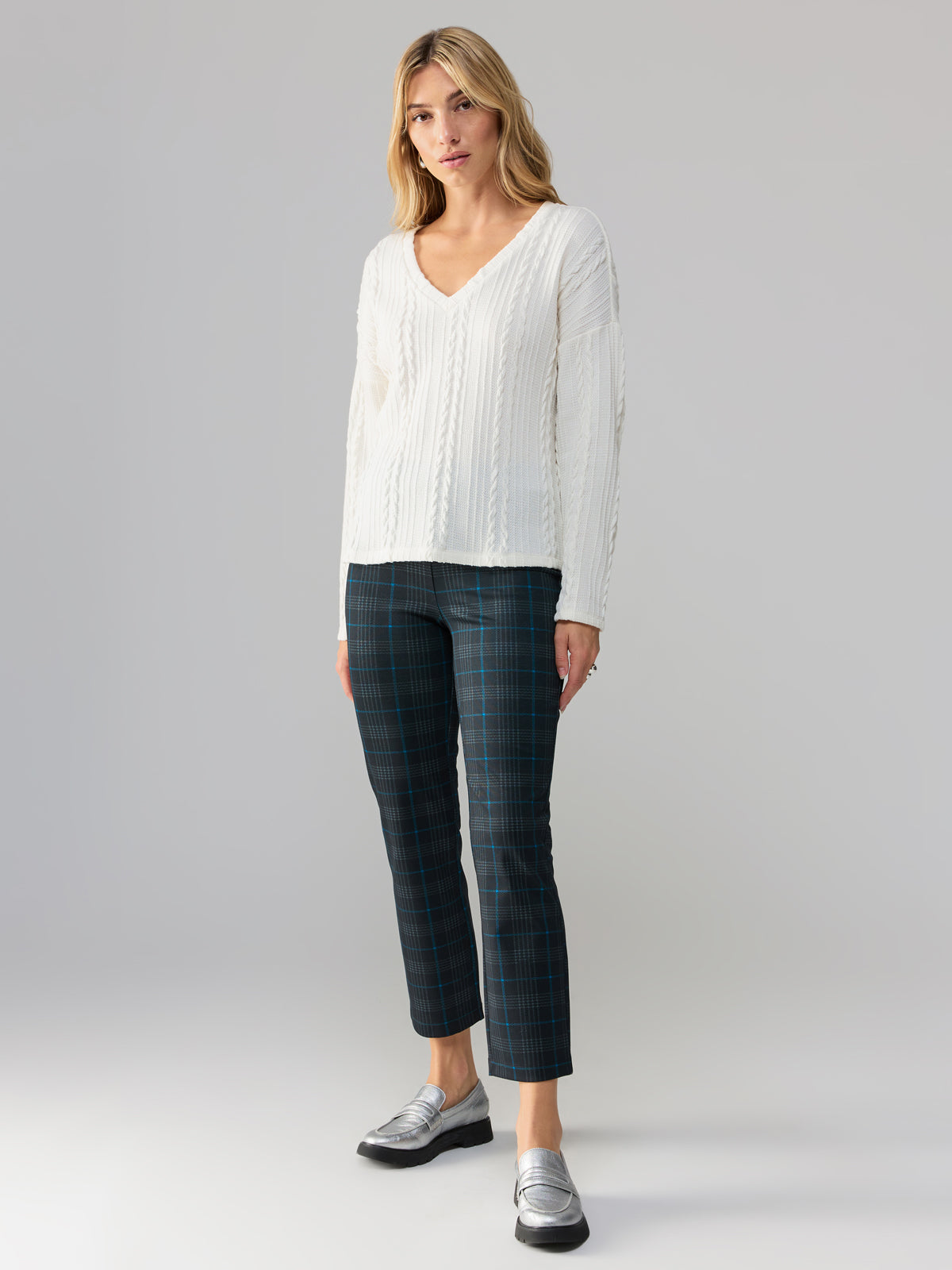 Sanctuary - Carnaby Kick Crop Semi High Rise Legging Cappuccino Glen Plaid