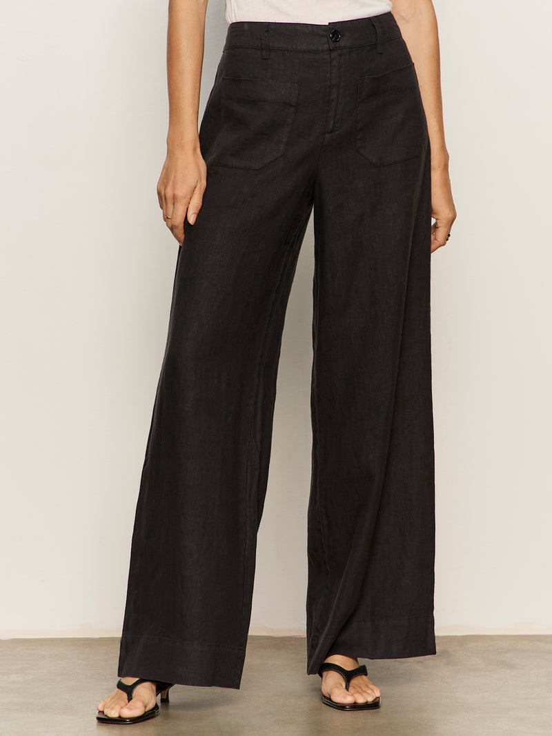 The Linen Marine Wide Leg Semi-High Rise Pant Black