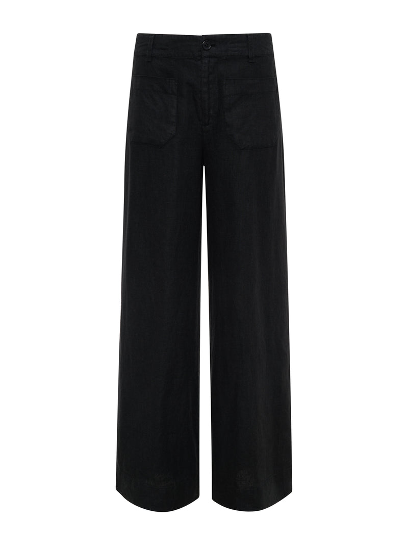 The Linen Marine Wide Leg Semi-High Rise Pant Black alt 4