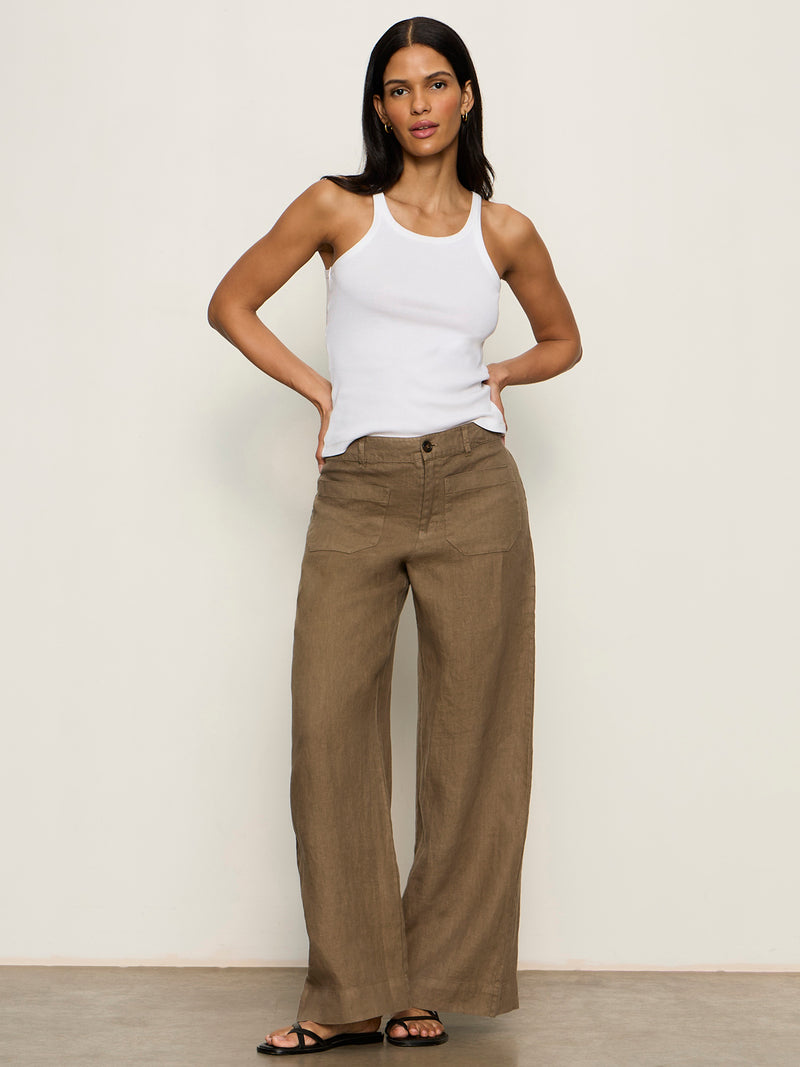 The Linen Marine Wide Leg Pant Timber alt 4