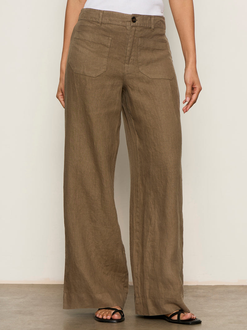 The Linen Marine Wide Leg Pant Timber alt 1