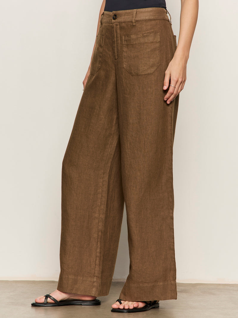 The Linen Marine Wide Leg Pant Timber alt 2