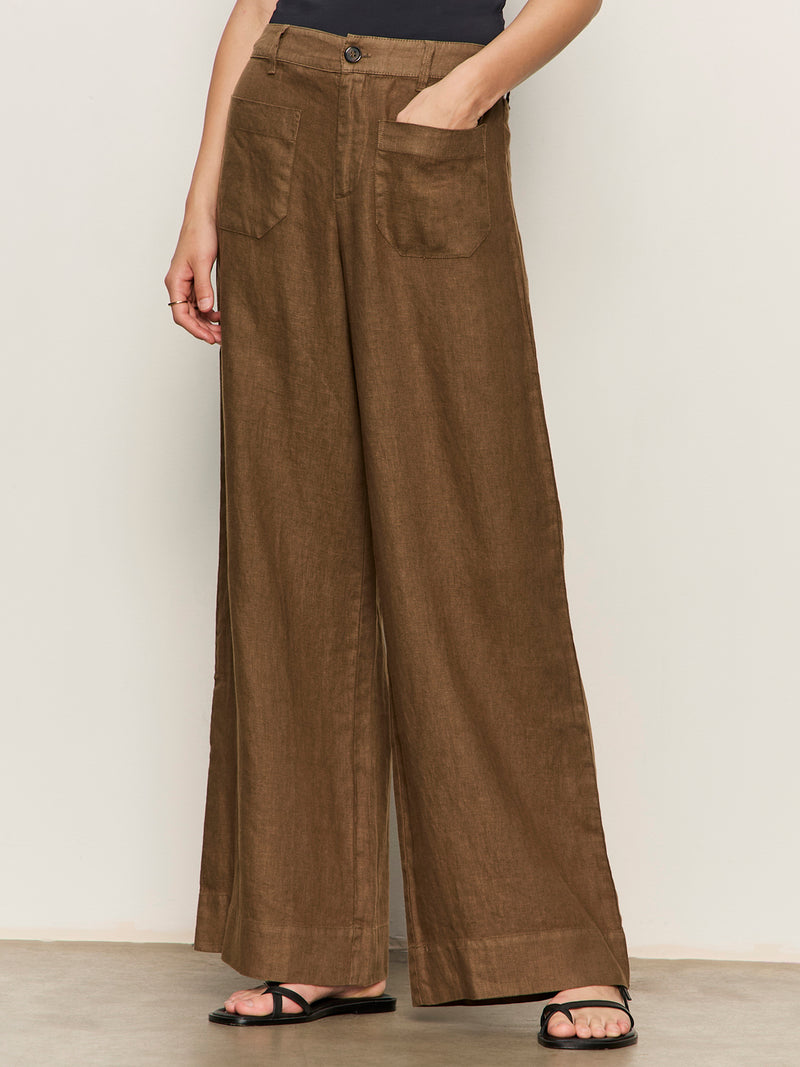 The Linen Marine Wide Leg Pant Timber alt 3
