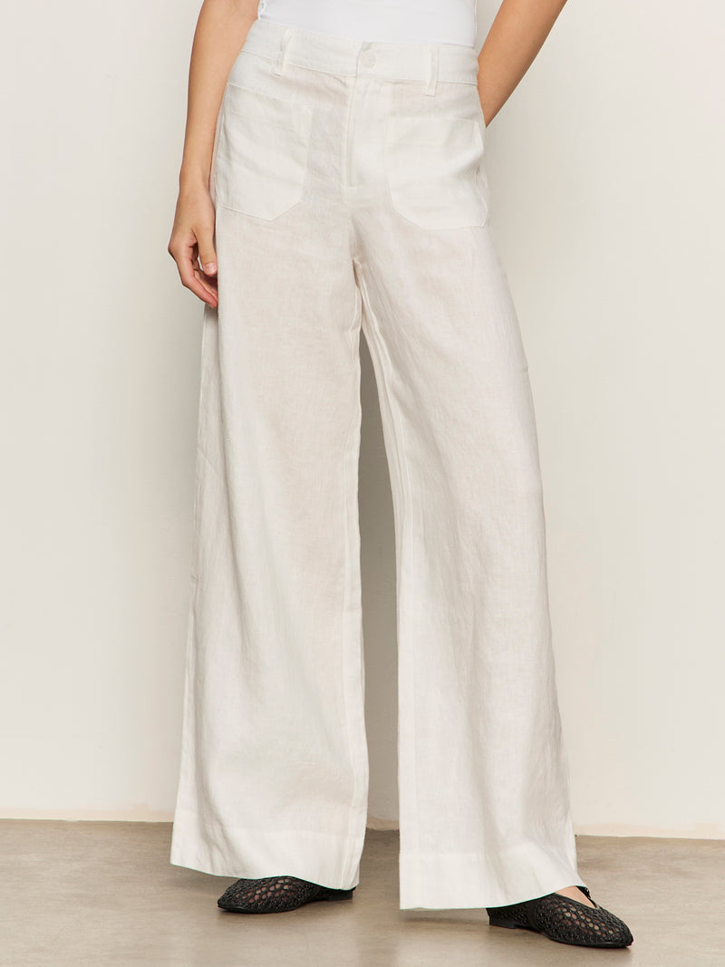 The Linen Marine Wide Leg Semi-High Rise Pant White