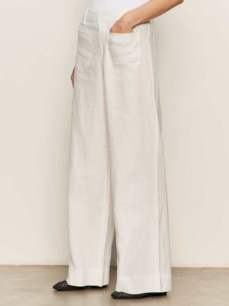 The Linen Marine Wide Leg Semi-High Rise Pant White alt 2