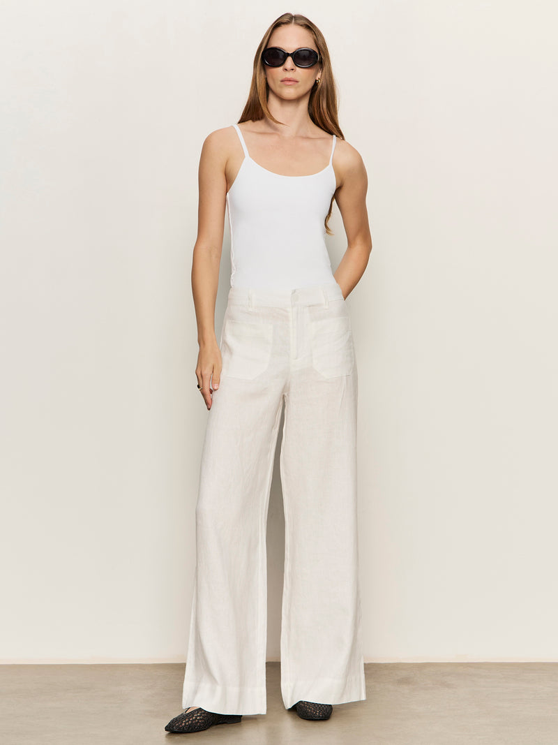 The Linen Marine Wide Leg Semi-High Rise Pant White alt 4