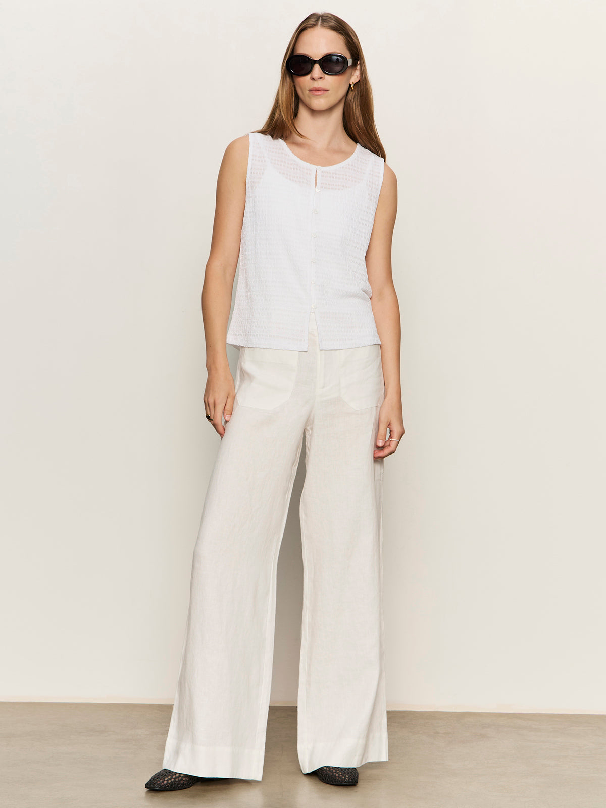 Sanctuary Women's The Linen Marine Wide Leg Pants - White - Size 29 Sanctuary Women's The Linen Marine Wide Leg Pants - White - Size 29