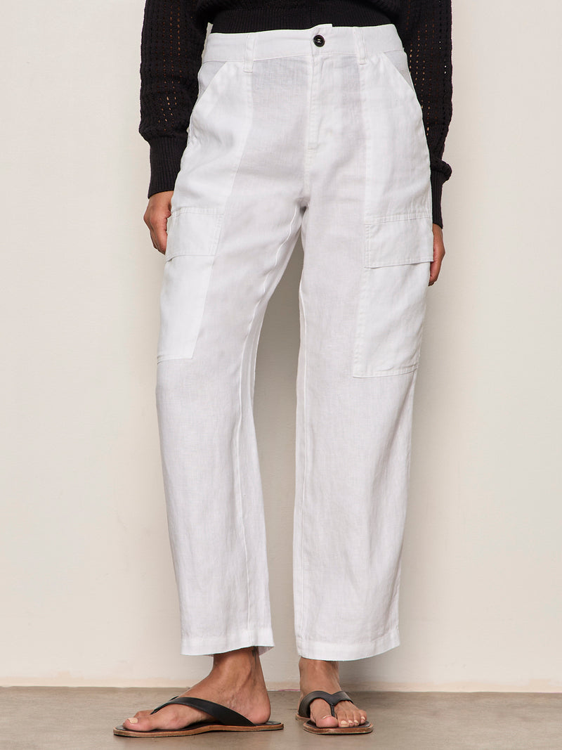 Boyfriend Linen Utility Pant White