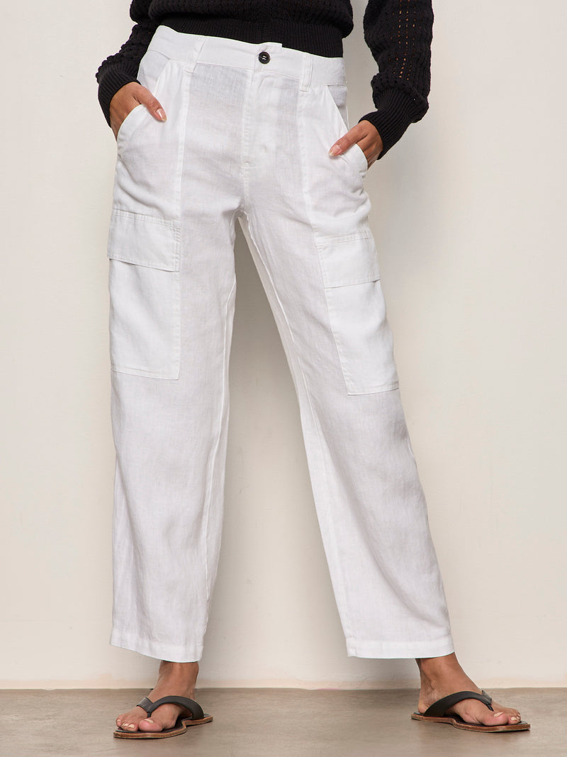 Boyfriend Linen Utility Pant White alt 3