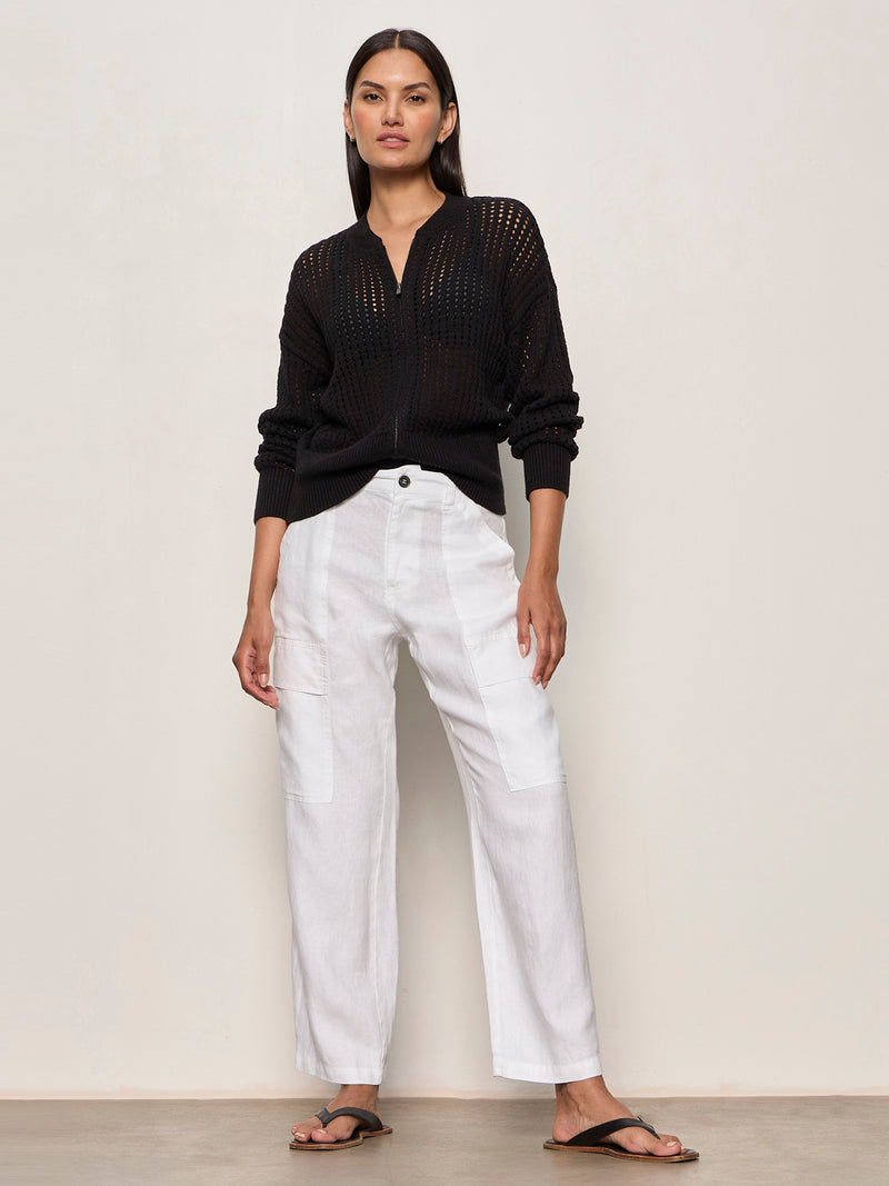 Boyfriend Linen Utility Pant White alt 5