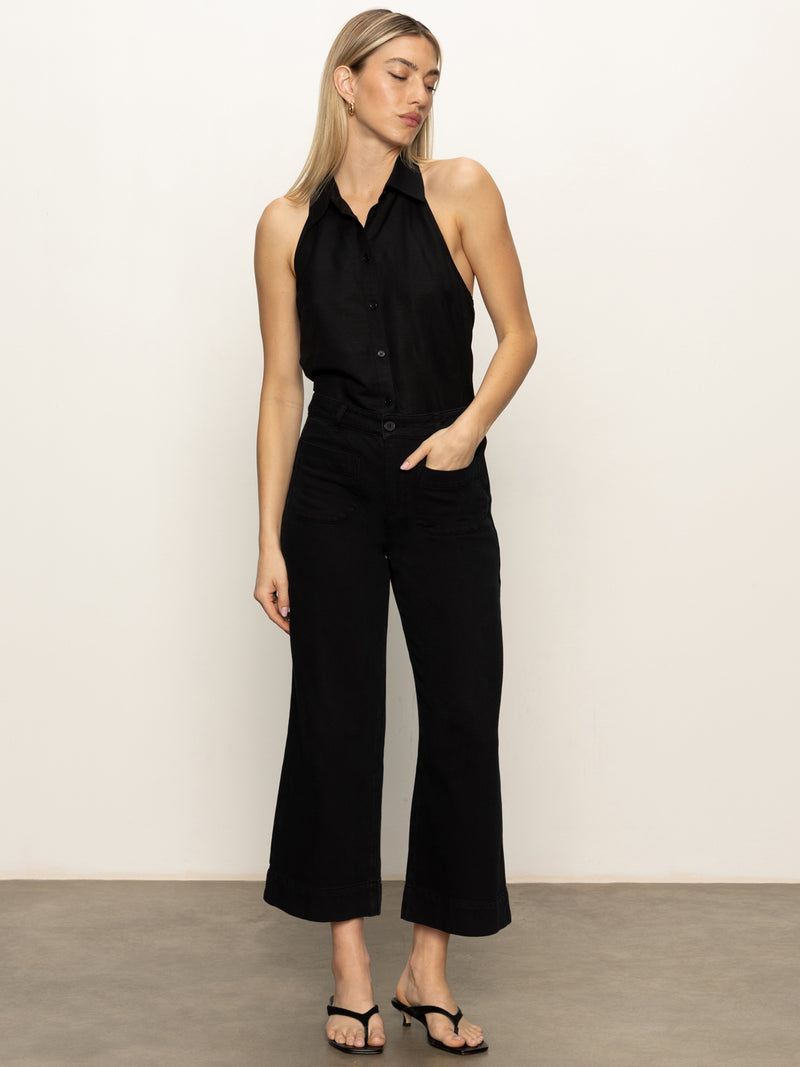 Soft Marine Wide Leg Standard Rise Crop Pant Black alt 4