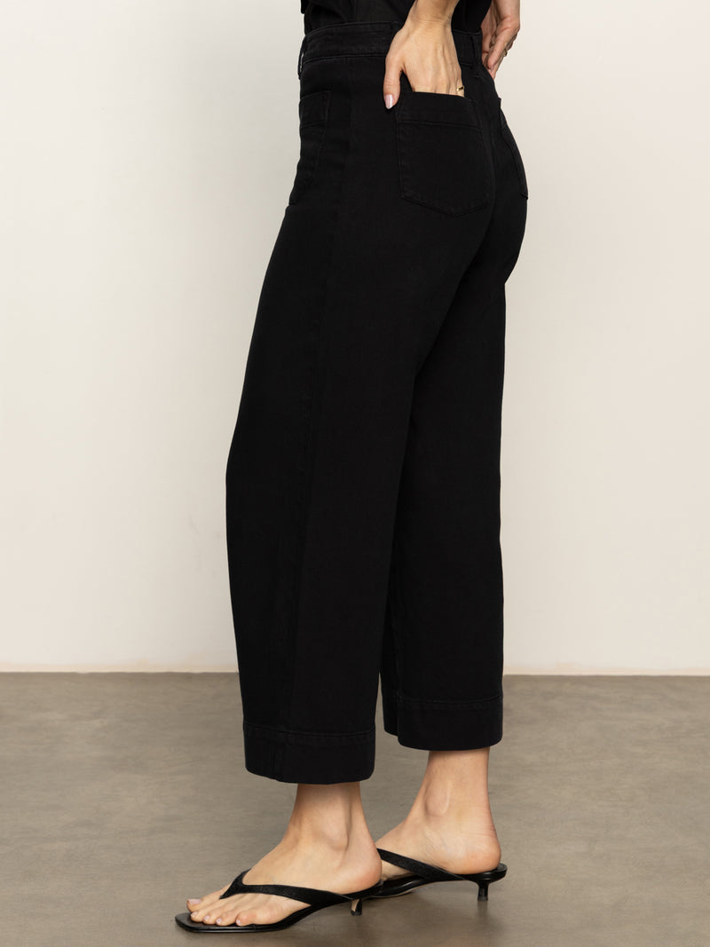 Soft Marine Wide Leg Standard Rise Crop Pant Black alt 2