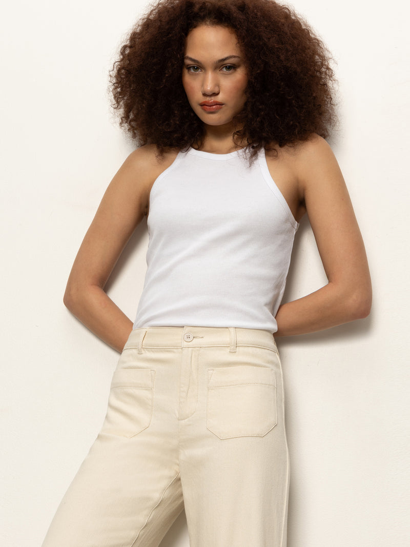 Soft Marine Wide Leg Standard Rise Crop Pant Macrame alt 2