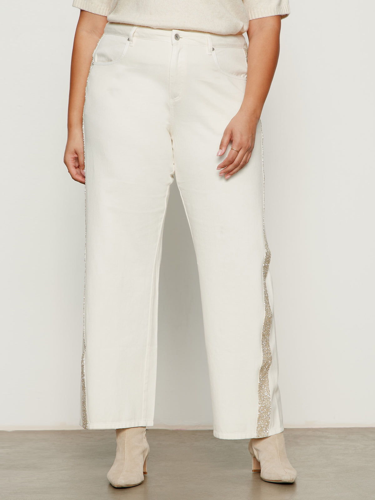 Cadence Shimmer Stripe Jean Vanilla Creme Extended Sizing