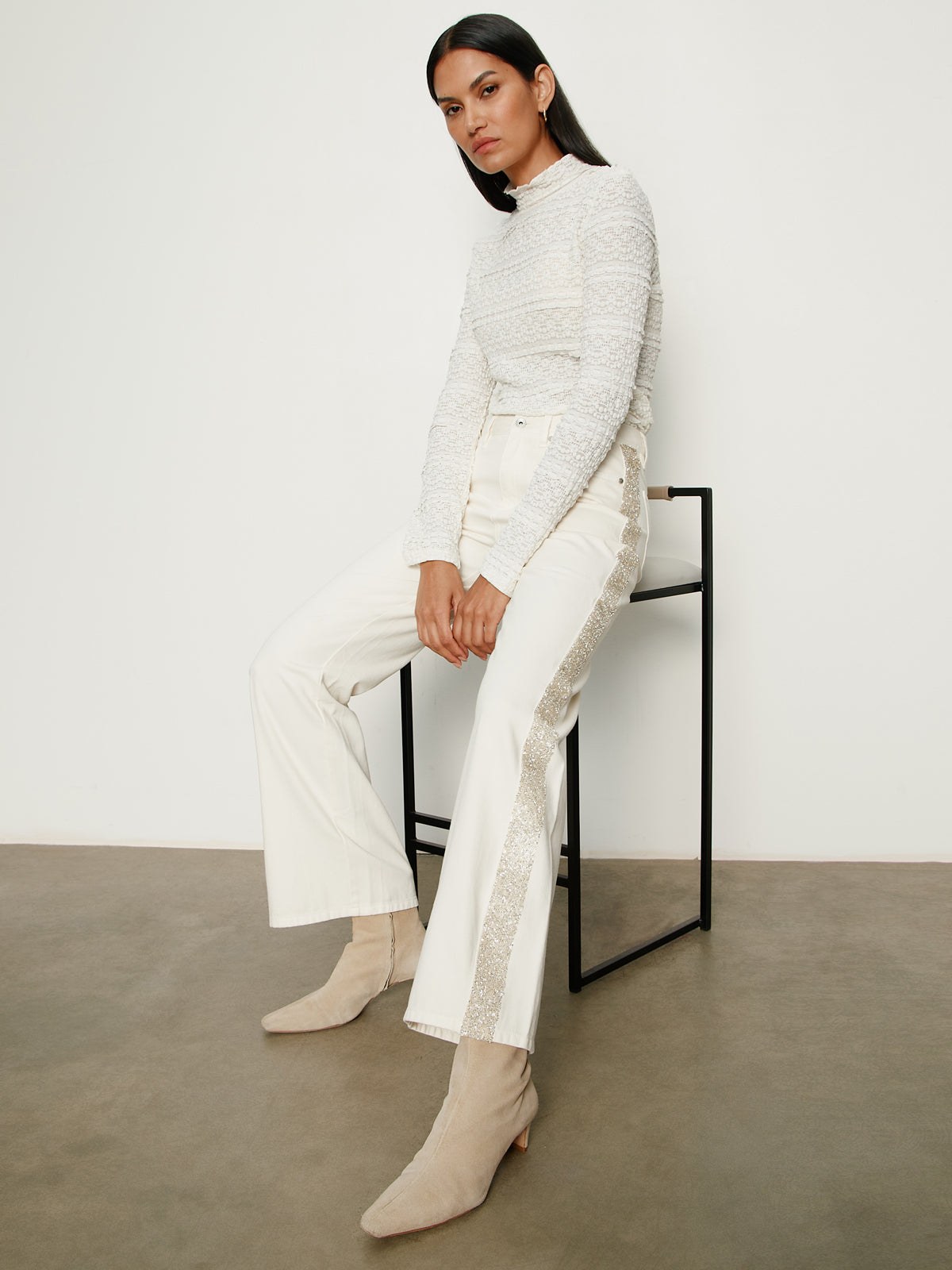 Cadence Shimmer Stripe Jean Vanilla Creme