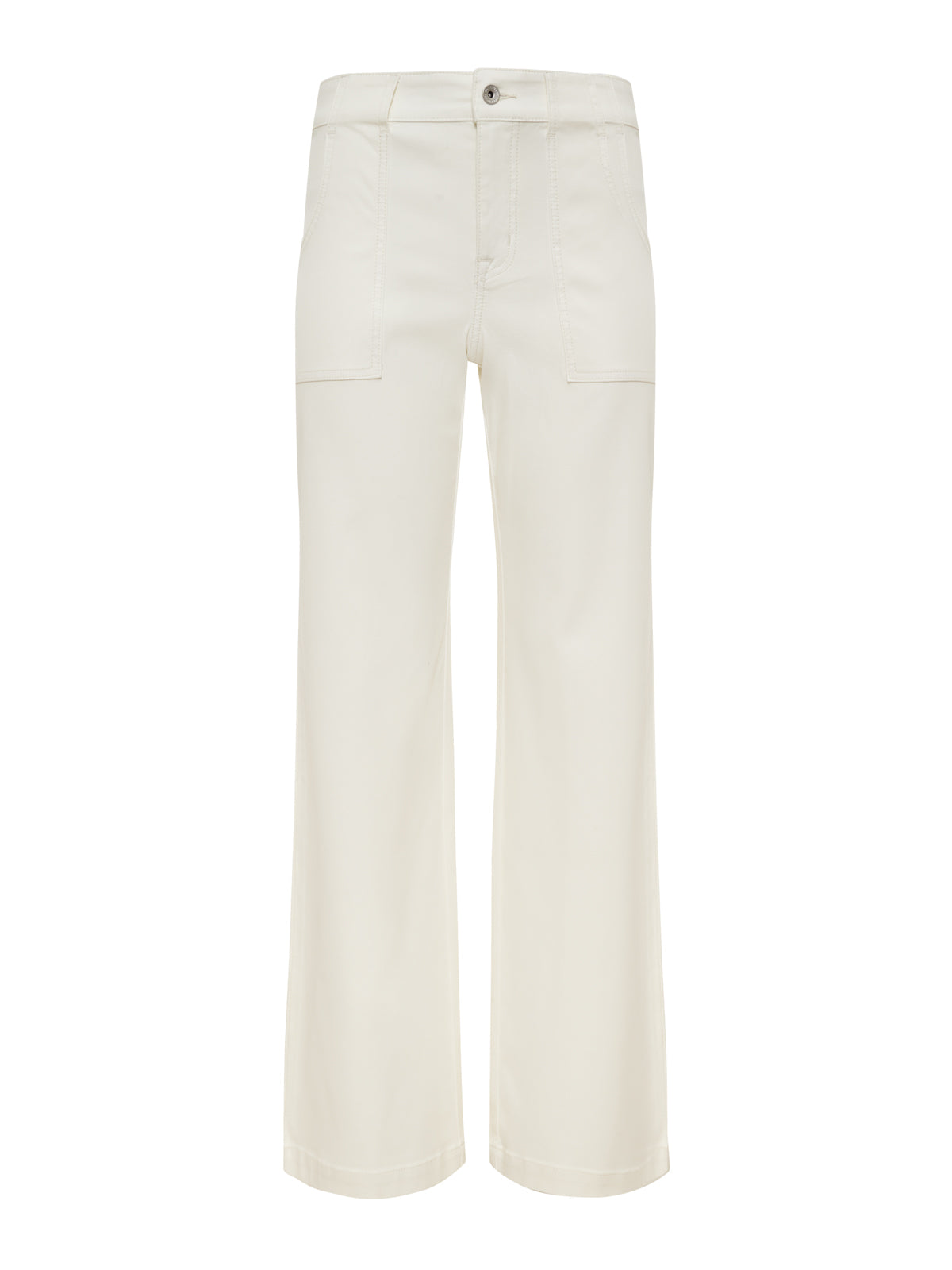 The Sanctuary Clothing sculpted insider wide leg pant in chalk features a high waist, wide-leg silhouette, front patch pockets, button and zipper closure, subtle stitching details, and a relaxed, minimalist design.