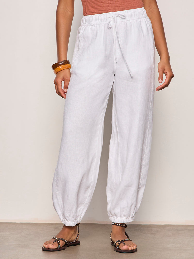 Melody Micro Linen Balloon Pant White