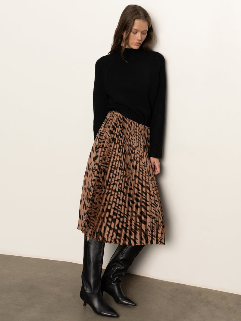Nostalgia Pleated Midi Skirt Mocha Leo